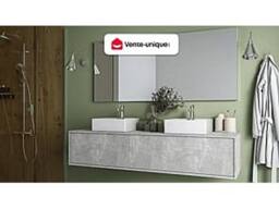 Vente-unique Wall-Hung Vanity Unit - Concrete Grey - L150 Cm - ISAURE II in Light Grey - thumbnail 4
