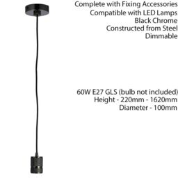 Loops Hanging Ceiling Pendant Light & Rose Kit Black Chrome Industrial Adjustable Lamp - thumbnail 2