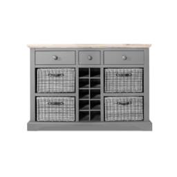 Statement Furniture Florence Sideboard with Wine Rack, 3 Drawers & Storage Baskets in Light Grey - thumbnail 2