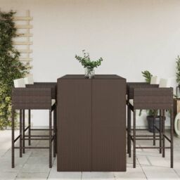 Berkfield Home 5 Piece Garden Bar Set with Cushions Brown Poly Rattan