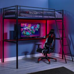 X Rocker HQ High Sleeper Bunk Bed with Large Desk & Ladder in Black - Size: Single