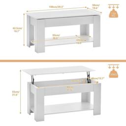 KORVIXA Coffee Table With Storage Lift Top Up Drawer Shelf Living Room in White - Size: 100 cm x 100 cm - thumbnail 2