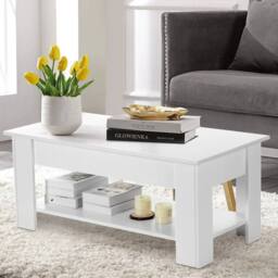 KORVIXA Coffee Table With Storage Lift Top Up Drawer Shelf Living Room in White - Size: 100 cm x 100 cm - thumbnail 4