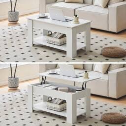 KORVIXA Coffee Table With Storage Lift Top Up Drawer Shelf Living Room in White - Size: 100 cm x 100 cm - thumbnail 3