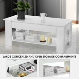 KORVIXA Coffee Table With Storage Lift Top Up Drawer Shelf Living Room in White - Size: 100 cm x 100 cm - thumbnail 5