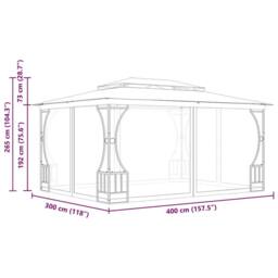 Berkfield Home Gazebo with Nets 300x400x265 cm Cream in Beige - Size: 300 x 400 x 265 cm - thumbnail 7