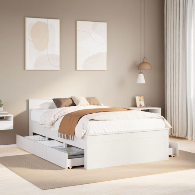 Berkfield Home Bed Frame without Mattress with Headboard White 120x200 cm Solid Wood Pine - Size: Small Double - image 1