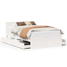 Berkfield Home Bed Frame without Mattress with Headboard White 120x200 cm Solid Wood Pine - Size: Small Double - thumbnail 2