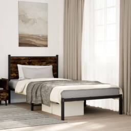 Berkfield Home Metal Bed Frame without Mattress Smoked Oak 107x203 cm in Brown - thumbnail 2