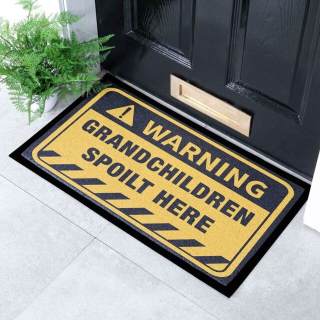 Artsy Mats Grandchildren Spoilt Here Indoor & Outdoor Doormat - 70x40cm in Yellow - Size: 40 cm x 70 cm - image 1