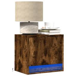 Berkfield Home Durable Wall-mounted Bedside Cabinets with LED Lights 2 pcs Smoked Oak in Brown - thumbnail 2