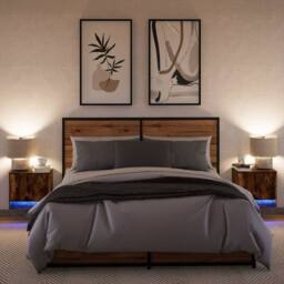 Berkfield Home Durable Wall-mounted Bedside Cabinets with LED Lights 2 pcs Smoked Oak in Brown - thumbnail 5