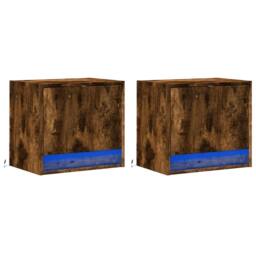 Berkfield Home Durable Wall-mounted Bedside Cabinets with LED Lights 2 pcs Smoked Oak in Brown - thumbnail 1
