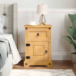 Berkfield Home Sturdy Bedside Cabinet Mexican Pine Corona Range 53x39x66 cm in Light Tan - Size: 53 x 39 x 66 cm - thumbnail 1