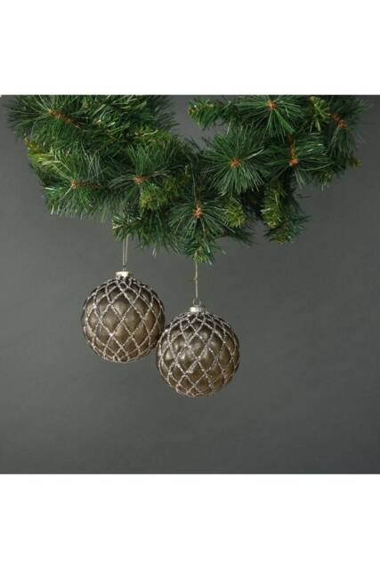 KDMD Asteria 10cm Glass Quilted Bauble Set of 4 in Grey - image 1
