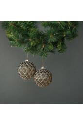 KDMD Asteria 10cm Glass Quilted Bauble Set of 4 in Grey - thumbnail 2