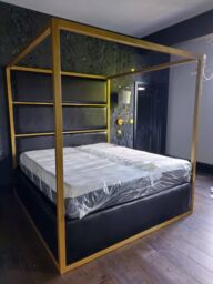 HOB Furniture Regent 4 Poster Bed, Faux Leather, Black - Size: Super King - thumbnail 3