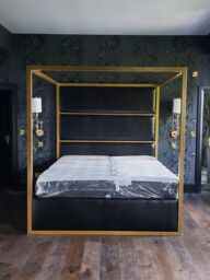 HOB Furniture Regent 4 Poster Bed, Faux Leather, Black - Size: Super King