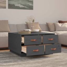 Berkfield Home Beautiful Coffee Table Grey 80x80x45 cm Solid Wood Pine - Size: 80 x 80 x 45 cm - thumbnail 4