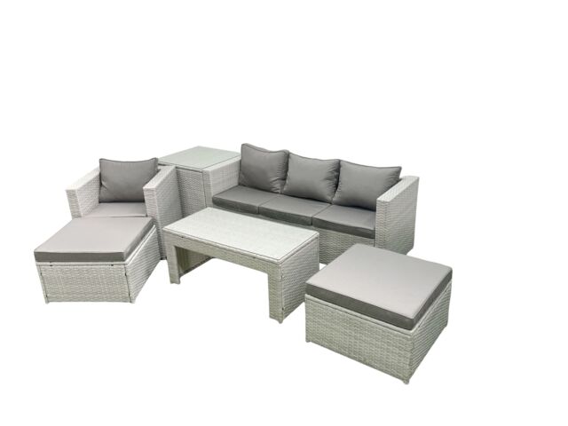 Fimous Outdoor Rattan Garden Furniture Set w/ Grey Cushions Luxury 6 Seater w/ 2 Big Footstools & Coffee Table, Side Table For Conservatory, Patio - image 1