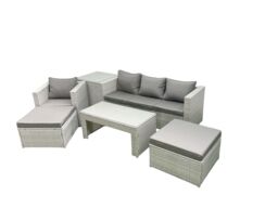 Fimous Outdoor Rattan Garden Furniture Set w/ Grey Cushions Luxury 6 Seater w/ 2 Big Footstools & Coffee Table, Side Table For Conservatory, Patio - thumbnail 1