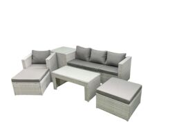 Fimous Outdoor Rattan Garden Furniture Set w/ Grey Cushions Luxury 6 Seater w/ 2 Big Footstools & Coffee Table, Side Table For Conservatory, Patio - thumbnail 2
