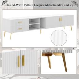 Merax Modern White Fluted TV Stand with Gold Legs for TVs up to 80 Inches - thumbnail 4