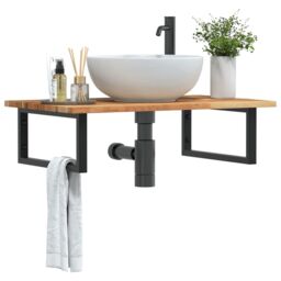 Berkfield Home Basin Shelf Wall Mounted Steel & Solid Wood Acacia in Brown - thumbnail 1