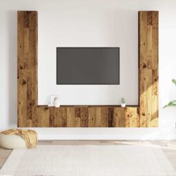 Berkfield Home Wall Mounted TV cabinets 6 pcs Old Wood Engineered Wood in Brown - thumbnail 3