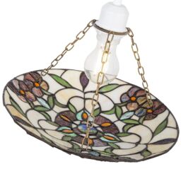 Happy Homewares Beautiful Stained Glass Tiffany Pendant Lamp Shade with Forest Green Leaves - thumbnail 4