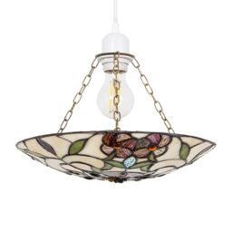 Happy Homewares Beautiful Stained Glass Tiffany Pendant Lamp Shade with Forest Green Leaves