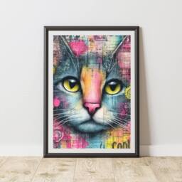 60 SECOND MAKEOVER Cat Graffiti Print Urban Street Art Poster Junk Journal - Size: A4 - thumbnail 1