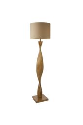 Netlighting Abia Floor Lamp Oak Effect Resin Natural Linen Shade in Brown