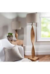 Netlighting Abia Floor Lamp Oak Effect Resin Natural Linen Shade in Brown - thumbnail 4