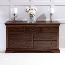 FORGEVIO Chest of Drawers Large Wide 3 over 4 French Hardwood in Dark Brown - Size: 0.6m2
