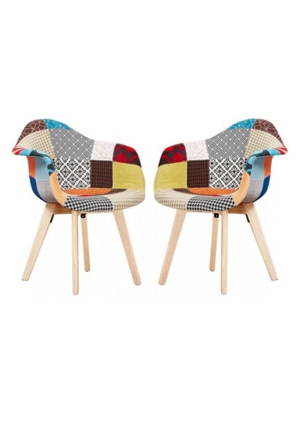 Life Interiors Set of 2 Patchwork Fabric Upholstered Accent Chairs with Wooden Legs, Mid-Century Modern Armchair - image 1