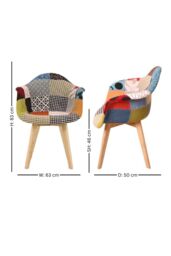 Life Interiors Set of 2 Patchwork Fabric Upholstered Accent Chairs with Wooden Legs, Mid-Century Modern Armchair - thumbnail 5
