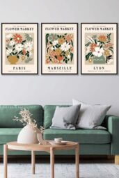 ARTZE Flower Market Paris Exhibition in Neutral Colours Framed Wall Art - Large in Black - Size: W53 cm x H73 cm x D20mm - thumbnail 1