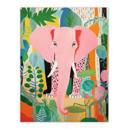 "Wee Blue Coo Wall Art Print Pink Elephant Jungle Animal Fun Multi Living Room - Size: W24"" x H32""" - thumbnail 1