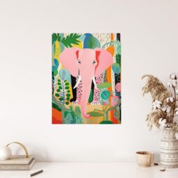 "Wee Blue Coo Wall Art Print Pink Elephant Jungle Animal Fun Multi Living Room - Size: W24"" x H32""" - thumbnail 4