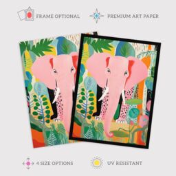 "Wee Blue Coo Wall Art Print Pink Elephant Jungle Animal Fun Multi Living Room - Size: W24"" x H32""" - thumbnail 2