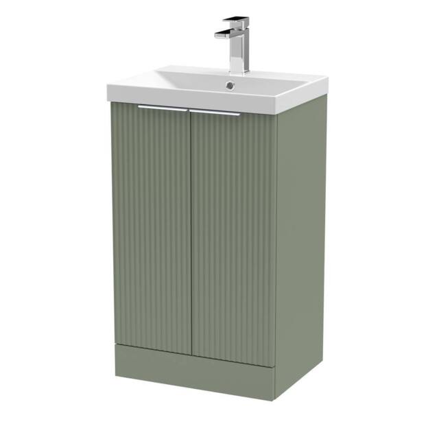 Balterley Tixall Fluted 2 Door Vanity Basin Unit, Satin Green, 500mm in Green - image 1