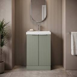 Balterley Tixall Fluted 2 Door Vanity Basin Unit, Satin Green, 500mm in Green - thumbnail 6