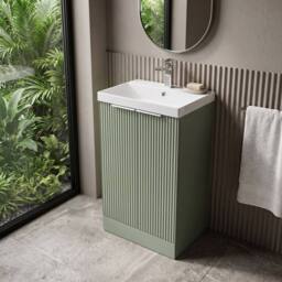 Balterley Tixall Fluted 2 Door Vanity Basin Unit, Satin Green, 500mm in Green - thumbnail 3