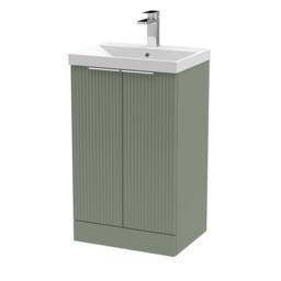 Balterley Tixall Fluted 2 Door Vanity Basin Unit, Satin Green, 500mm in Green - thumbnail 1