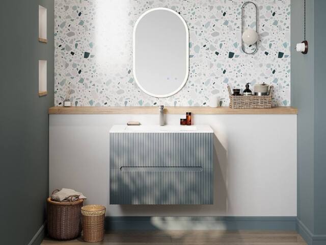 Vente-unique Fluted Wall-Hung Vanity Unit In Sky Blue - 80 Cm - PAVANI - image 1