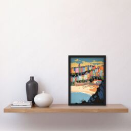 Artery8 Tenby Castle Beach Coastal Town Summer in Wales Artwork Framed Wall Art Print A4 in Black - thumbnail 2