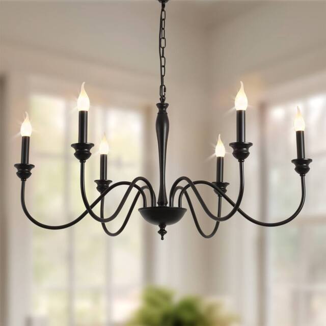 NIVOR Country 95cm Candle-Style Chandelier, Adjustable Chain, 6 Lights in Black - image 1