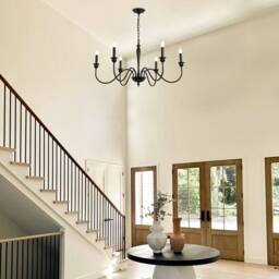 NIVOR Country 95cm Candle-Style Chandelier, Adjustable Chain, 6 Lights in Black - thumbnail 6