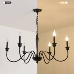 NIVOR Country 95cm Candle-Style Chandelier, Adjustable Chain, 6 Lights in Black - thumbnail 3